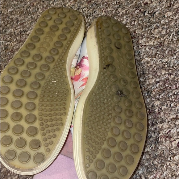 Womens Ecco Soft Pink Floral Leather Lace Up Sneakers - Picture 6 of 10